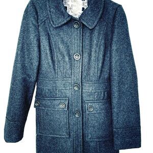 Tulle Women Pea Coat Jacket Wool Blend‎ Lined Preppy Academia Gray Big Button XS